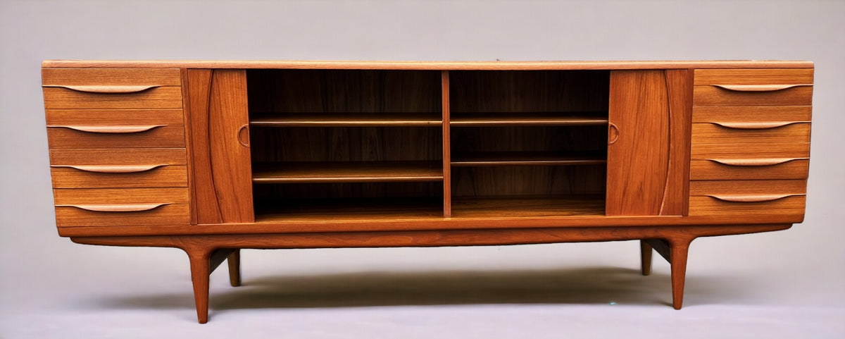 REFINISHED Danish Mid Century Modern Teak Tambour Credenza by Johannes Andersen 94
