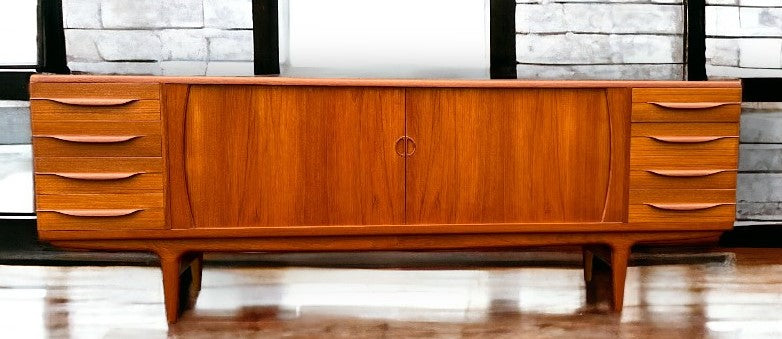 REFINISHED Danish Mid Century Modern Teak Tambour Credenza by Johannes Andersen 94"