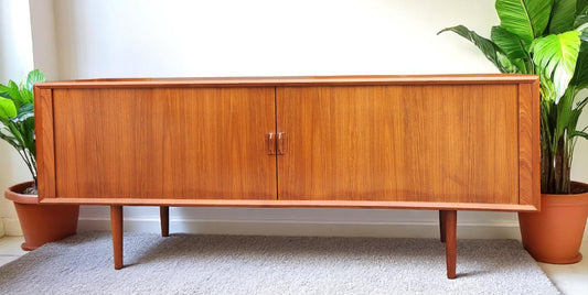 RESTORED Danish MCM Teak Tambour Credenza by Svend Aage Larsen for Faarup