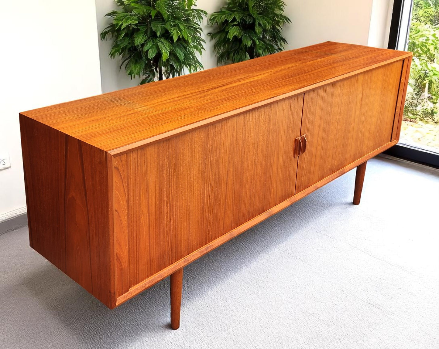 RESTORED Danish MCM Teak Tambour Credenza by Svend Aage Larsen for Faarup