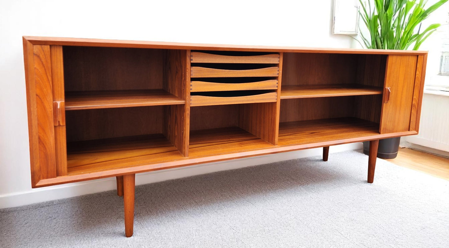 RESTORED Danish MCM Teak Tambour Credenza by Svend Aage Larsen for Faarup