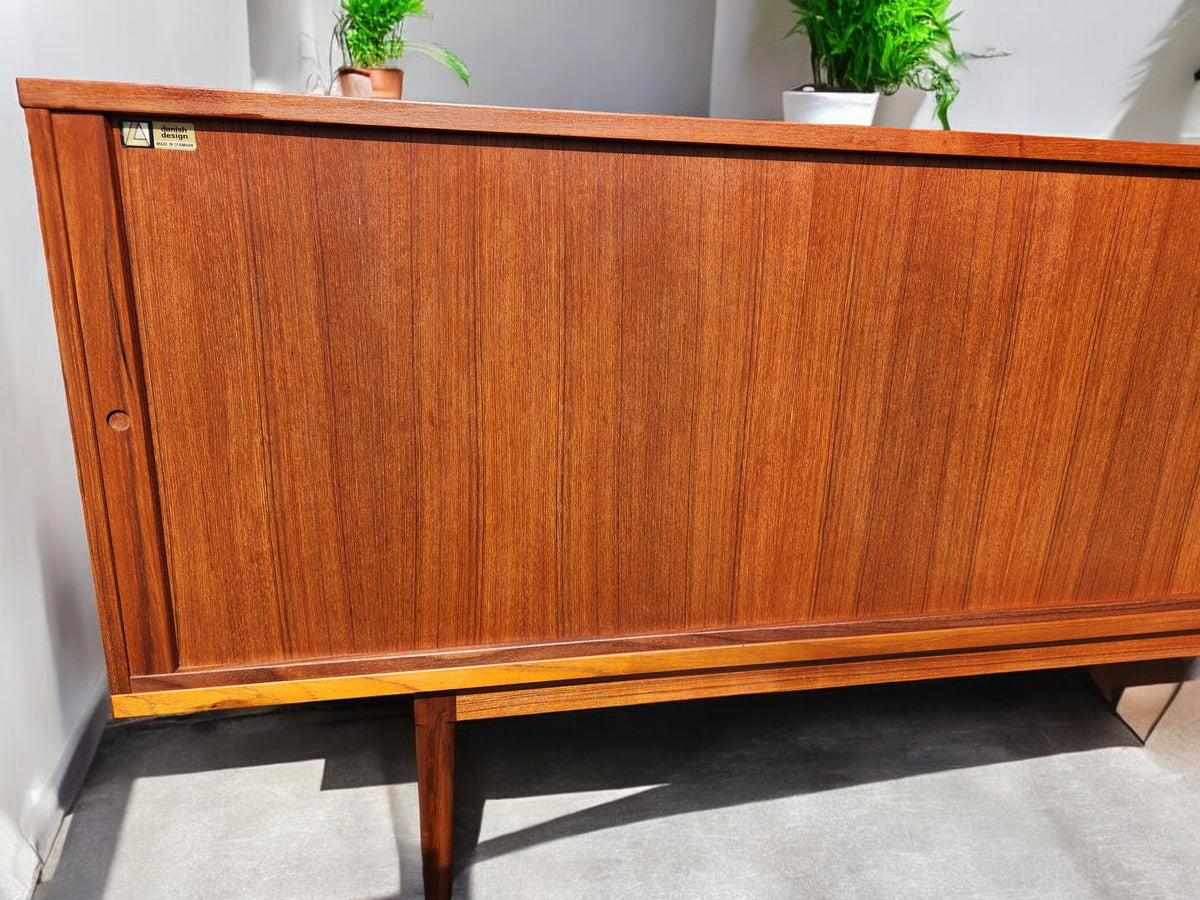 REFINISHED Danish MCM Teak Tambour Credenza by J.Quistgaard for Lovig w Finished Back 79