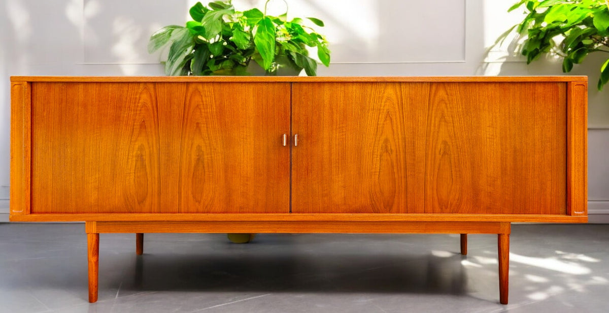 REFINISHED Danish MCM Teak Tambour Credenza by J.Quistgaard for Lovig w Finished Back 79