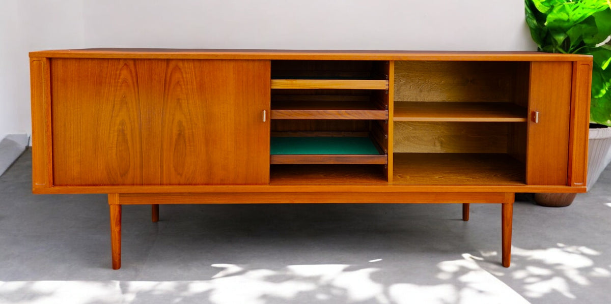 REFINISHED Danish MCM Teak Tambour Credenza by J.Quistgaard for Lovig w Finished Back 79