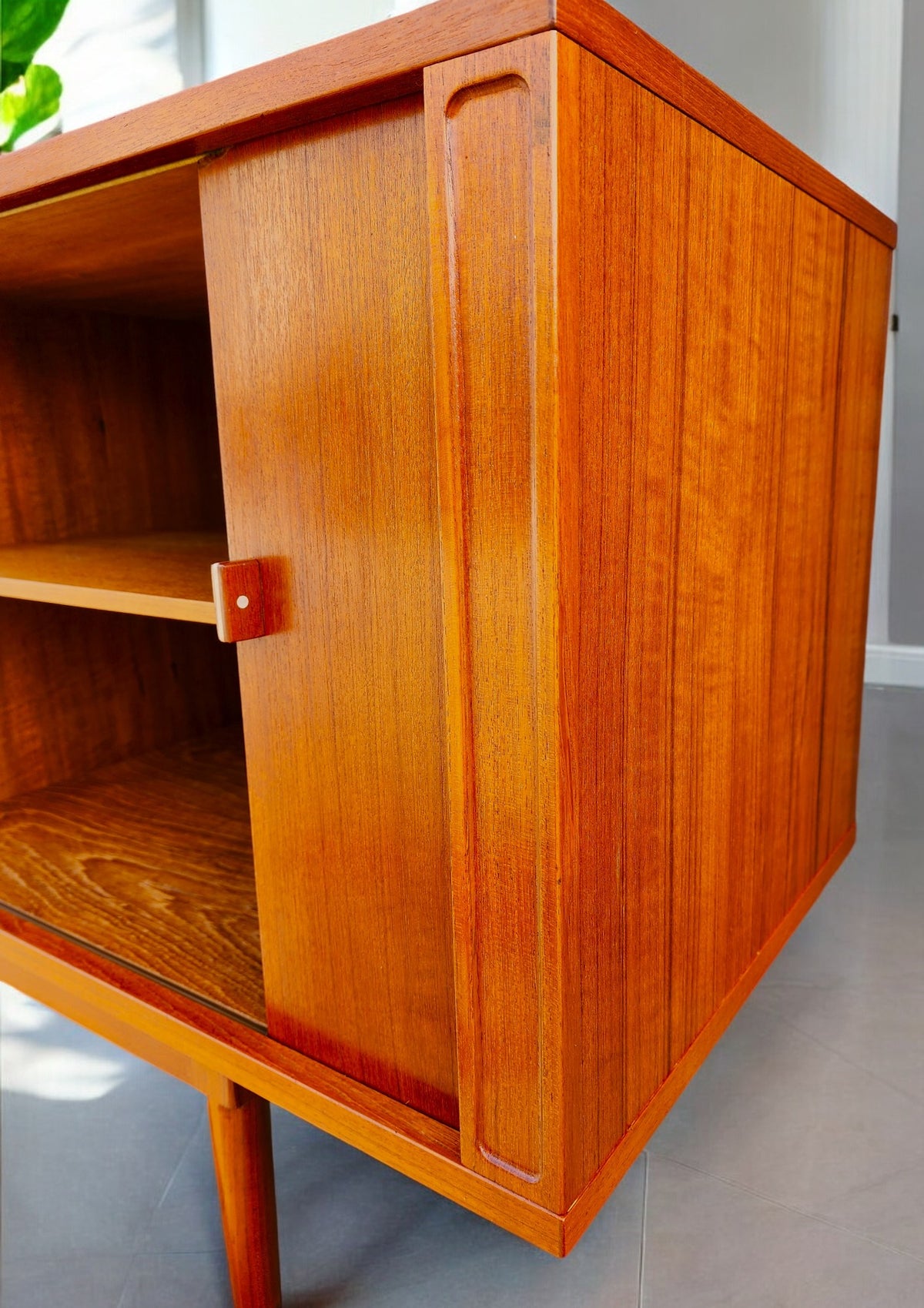 REFINISHED Danish MCM Teak Tambour Credenza by J.Quistgaard for Lovig w Finished Back 79