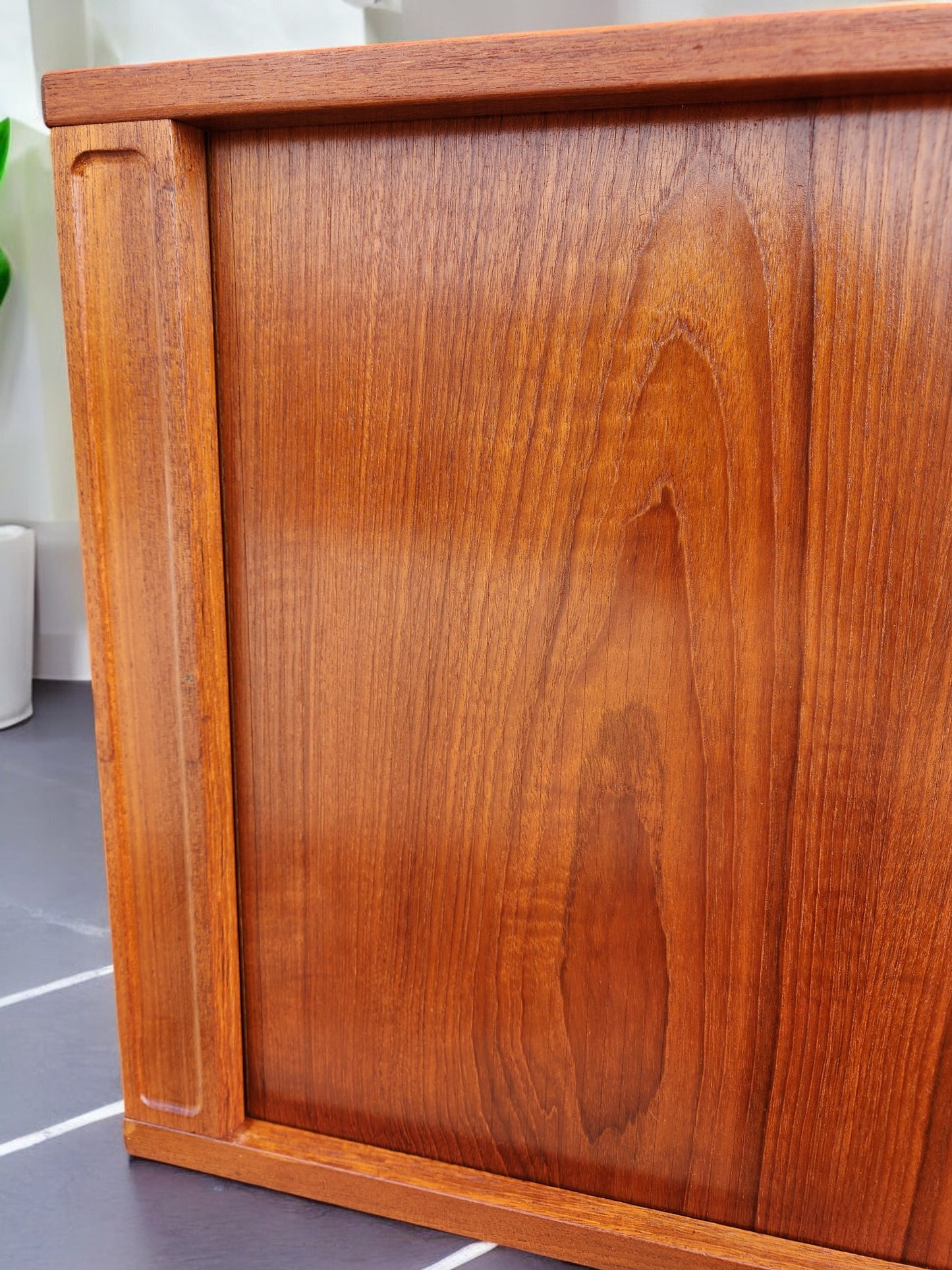 REFINISHED Danish MCM Teak Tambour Credenza by J.Quistgaard for Lovig w Finished Back 79"