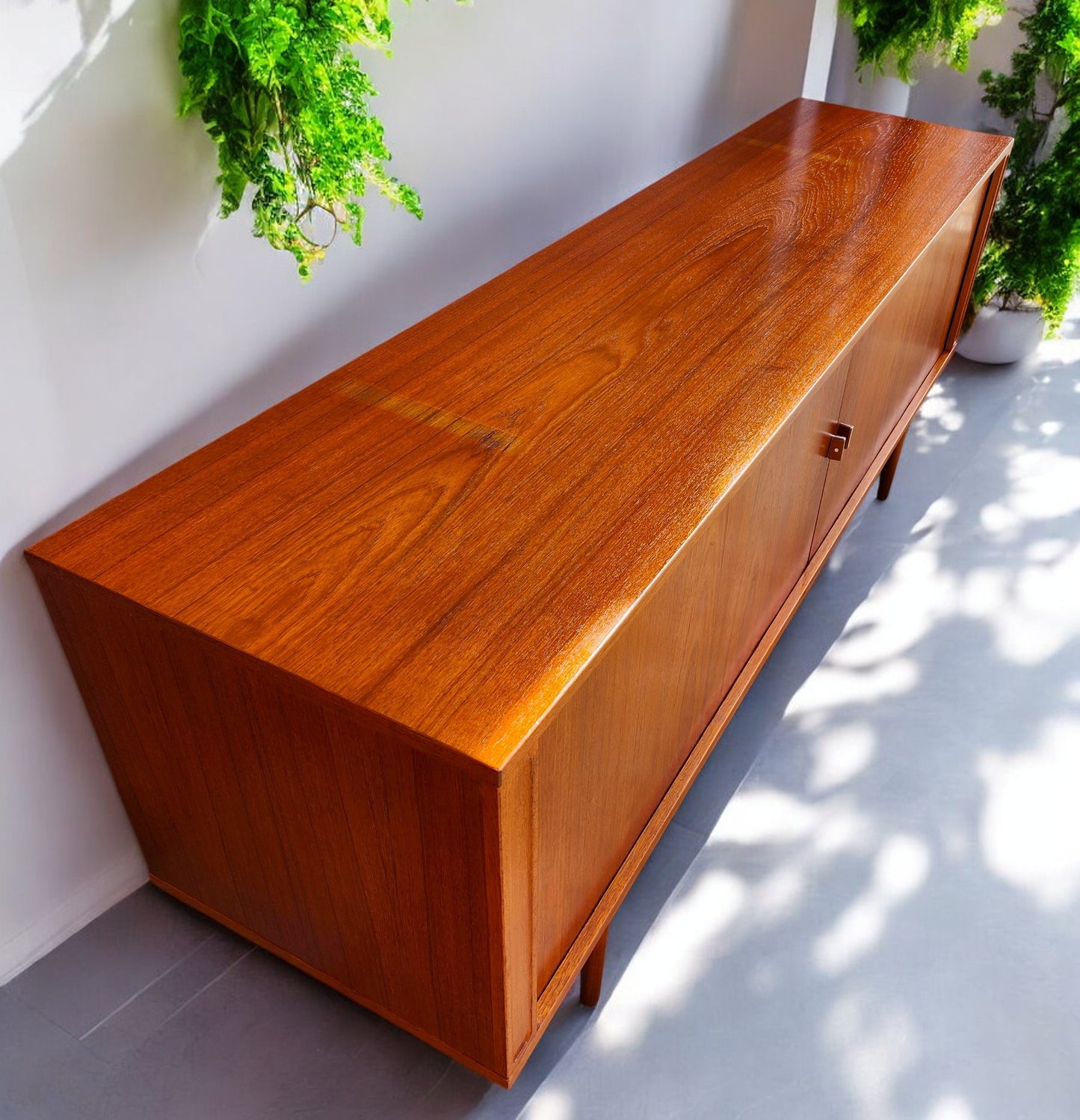 REFINISHED Danish MCM Teak Tambour Credenza by J.Quistgaard for Lovig w Finished Back 79"