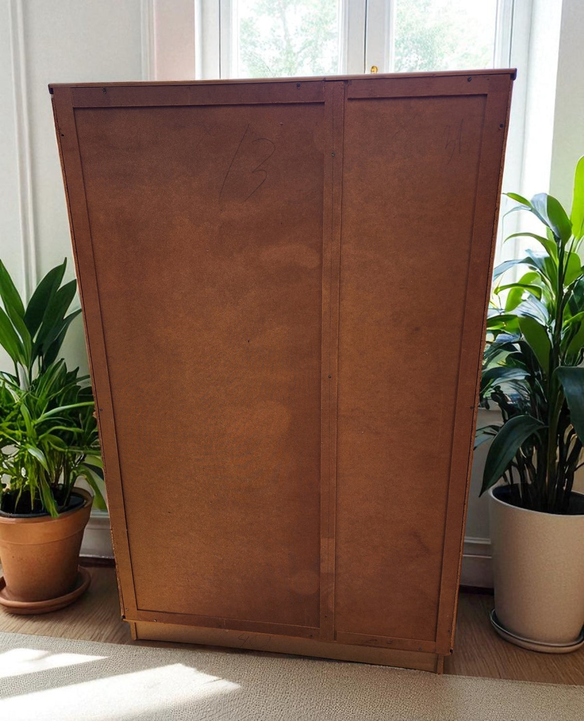 REFINISHED Danish Mid Century Modern Teak Wardrobe w Sliding Doors