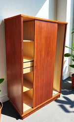 REFINISHED Danish Mid Century Modern Teak Wardrobe w Sliding Doors 2