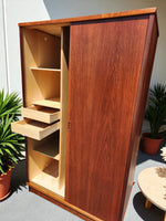 REFINISHED Danish Mid Century Modern Teak Wardrobe w Sliding Doors 4