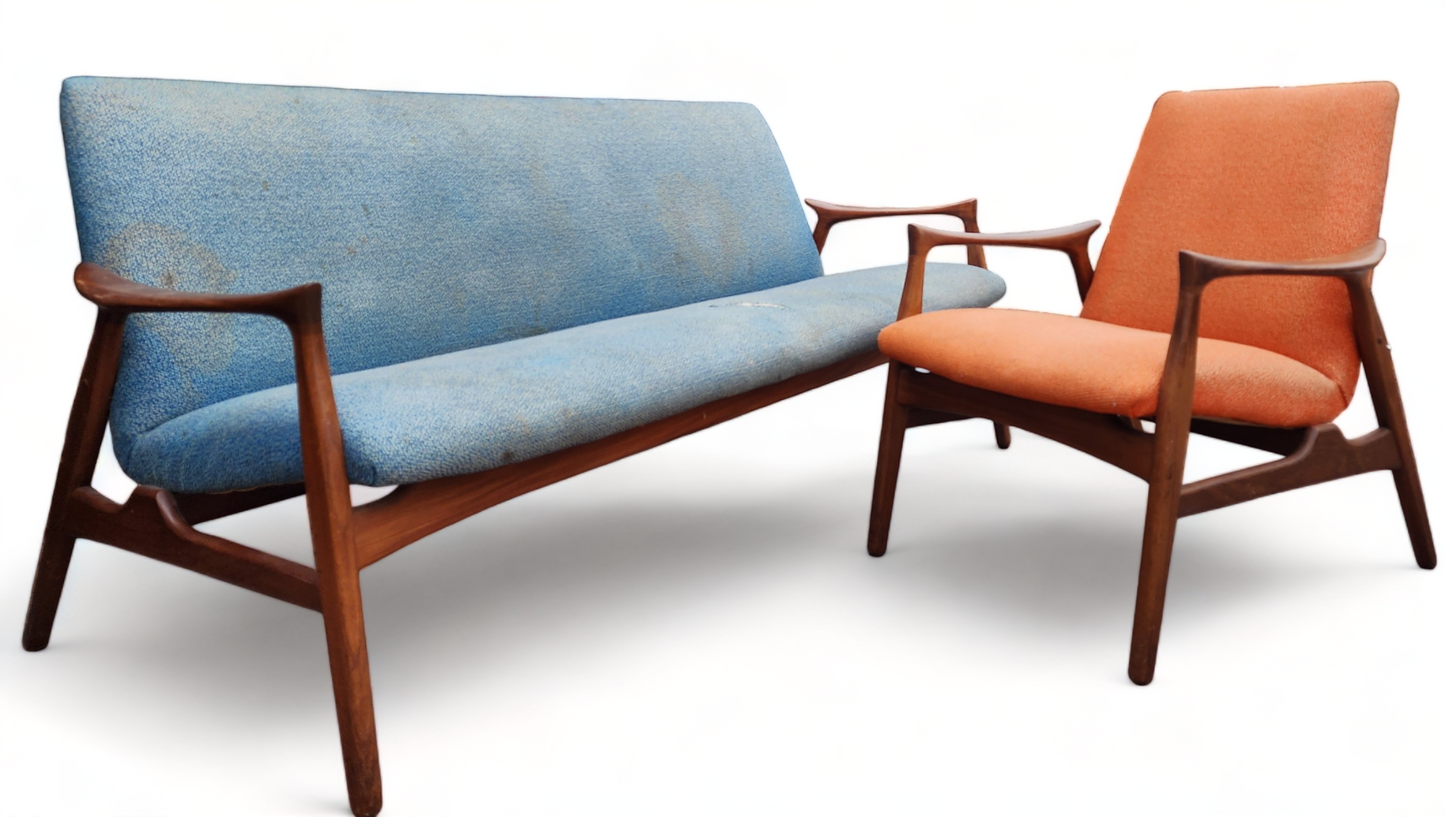 Will be REFINISHED REUPHOLSTERED Danish MCM Teak Sofa & Lounge Chair by Arne Hovmand-Olsen