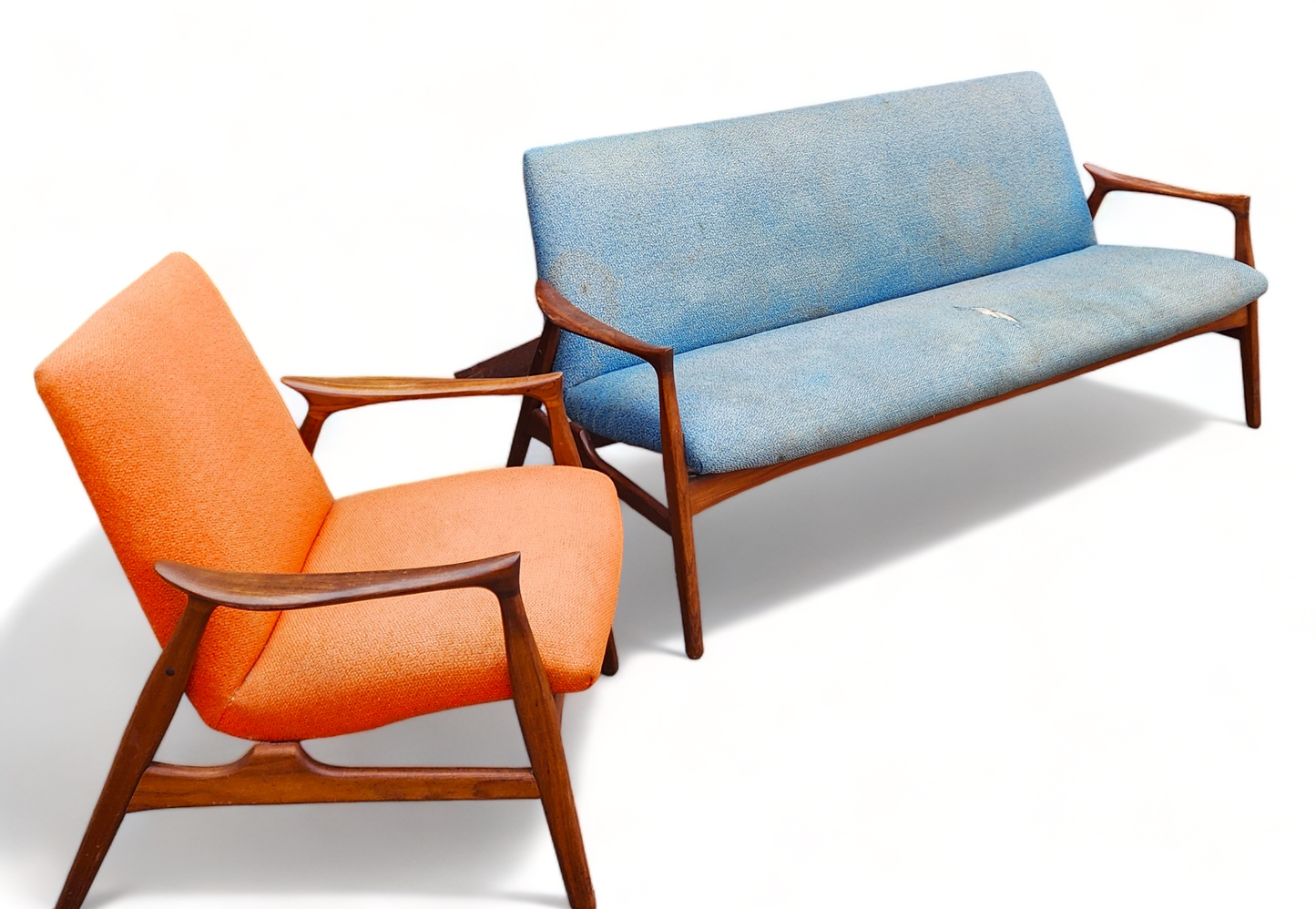 Will be REFINISHED REUPHOLSTERED Danish MCM Teak Sofa & Lounge Chair by Arne Hovmand-Olsen