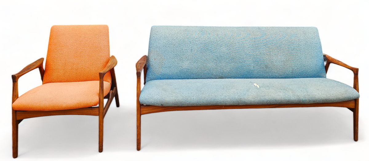 Will be REFINISHED REUPHOLSTERED Danish MCM Teak Sofa & Lounge Chair by Arne Hovmand-Olsen