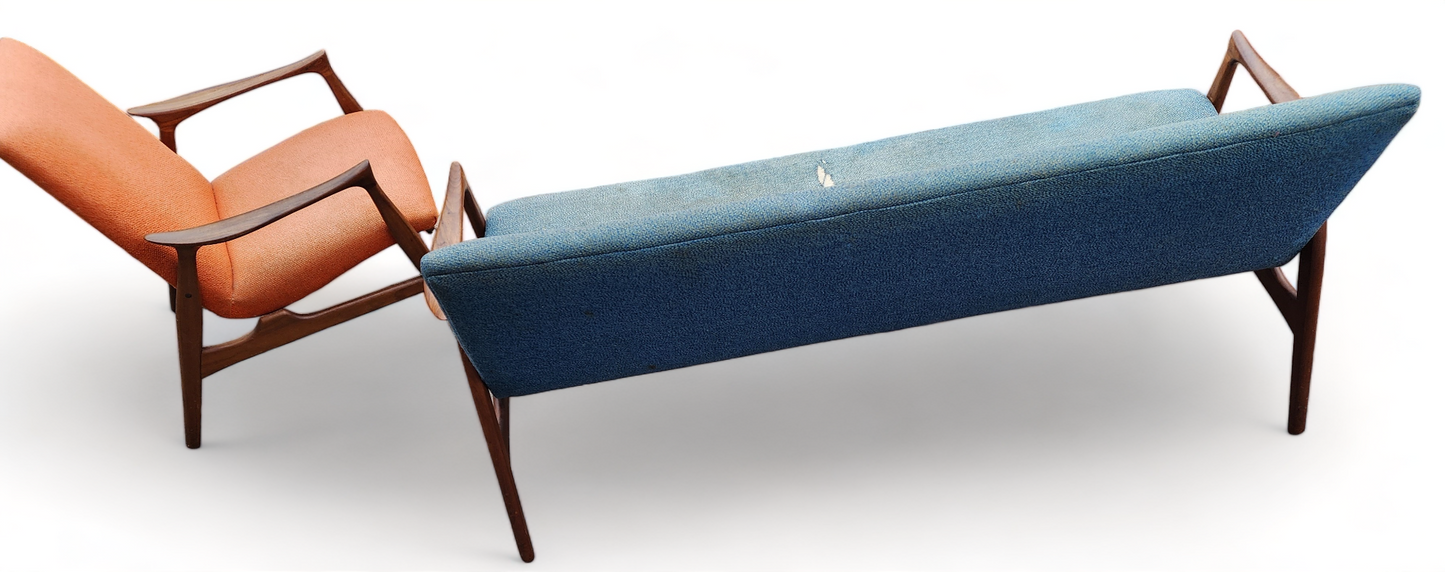 Will be REFINISHED REUPHOLSTERED Danish MCM Teak Sofa & Lounge Chair by Arne Hovmand-Olsen