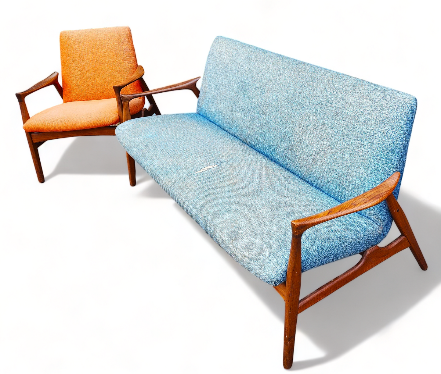 Will be REFINISHED REUPHOLSTERED Danish MCM Teak Sofa & Lounge Chair by Arne Hovmand-Olsen