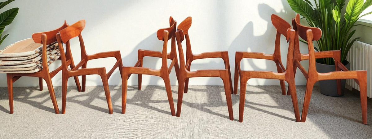 6 RESTORED REUPHOLSTERED Danish MCM Teak Chairs by Schønning & Elgaard