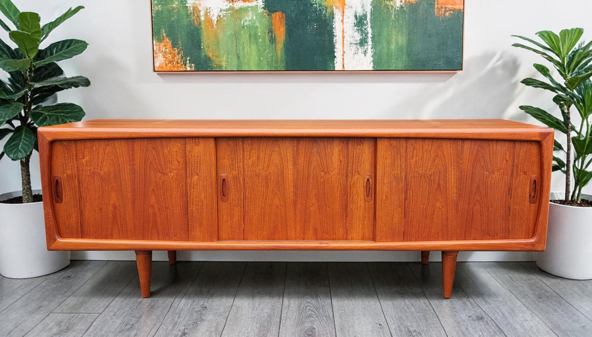 REFINISHED Danish Mid Century Modern Teak Credenza by H.P. Hansen, 86.5