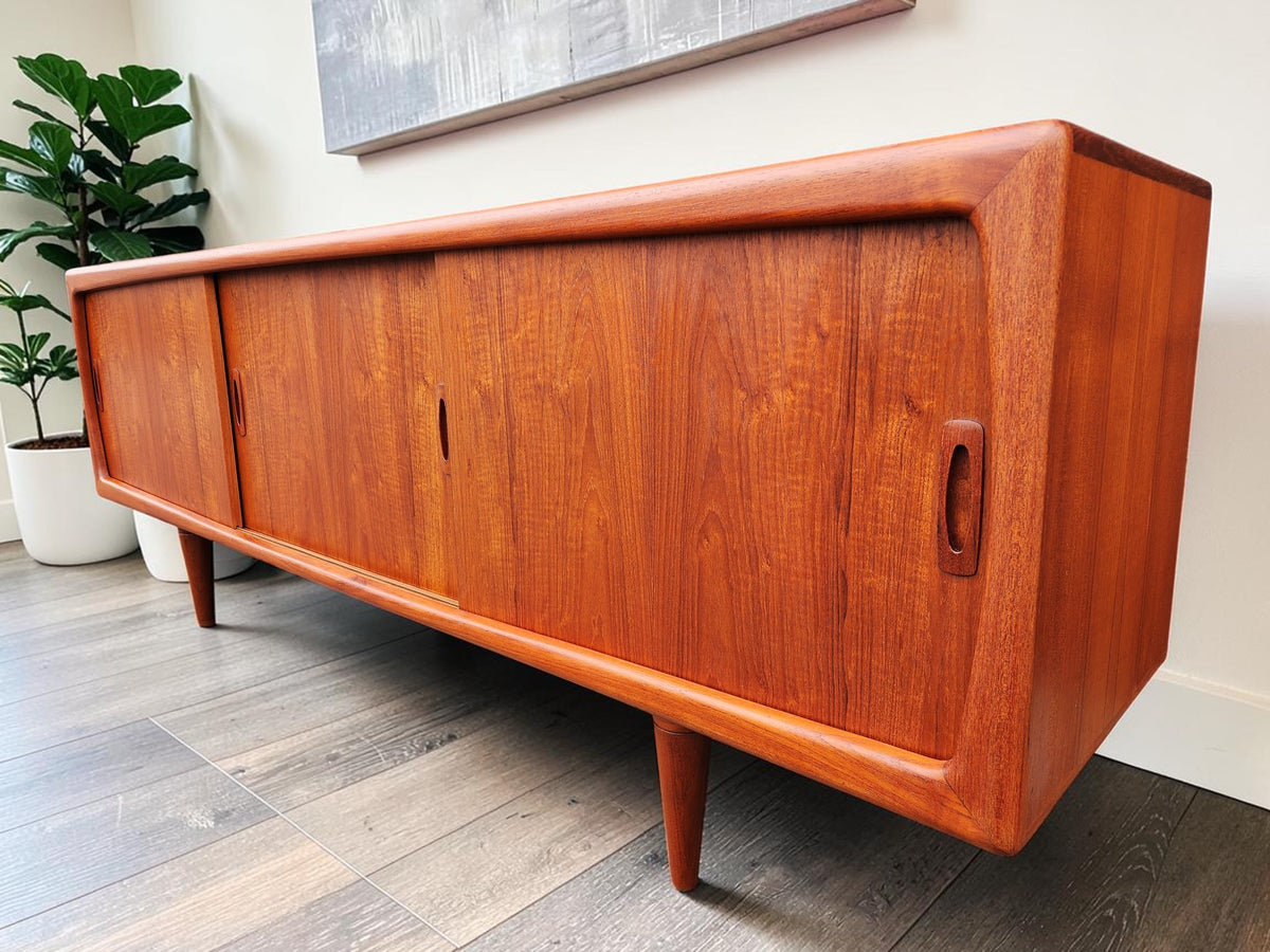 REFINISHED Danish Mid Century Modern Teak Credenza by H.P. Hansen, 86.5