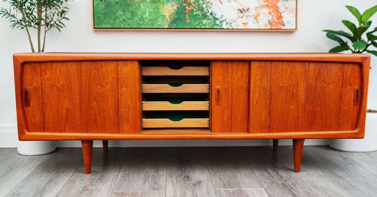 REFINISHED Danish Mid Century Modern Teak Credenza by H.P. Hansen, 86.5