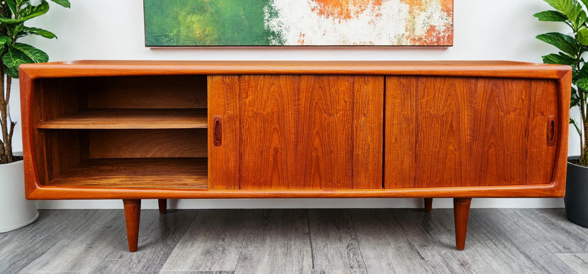 REFINISHED Danish Mid Century Modern Teak Credenza by H.P. Hansen, 86.5