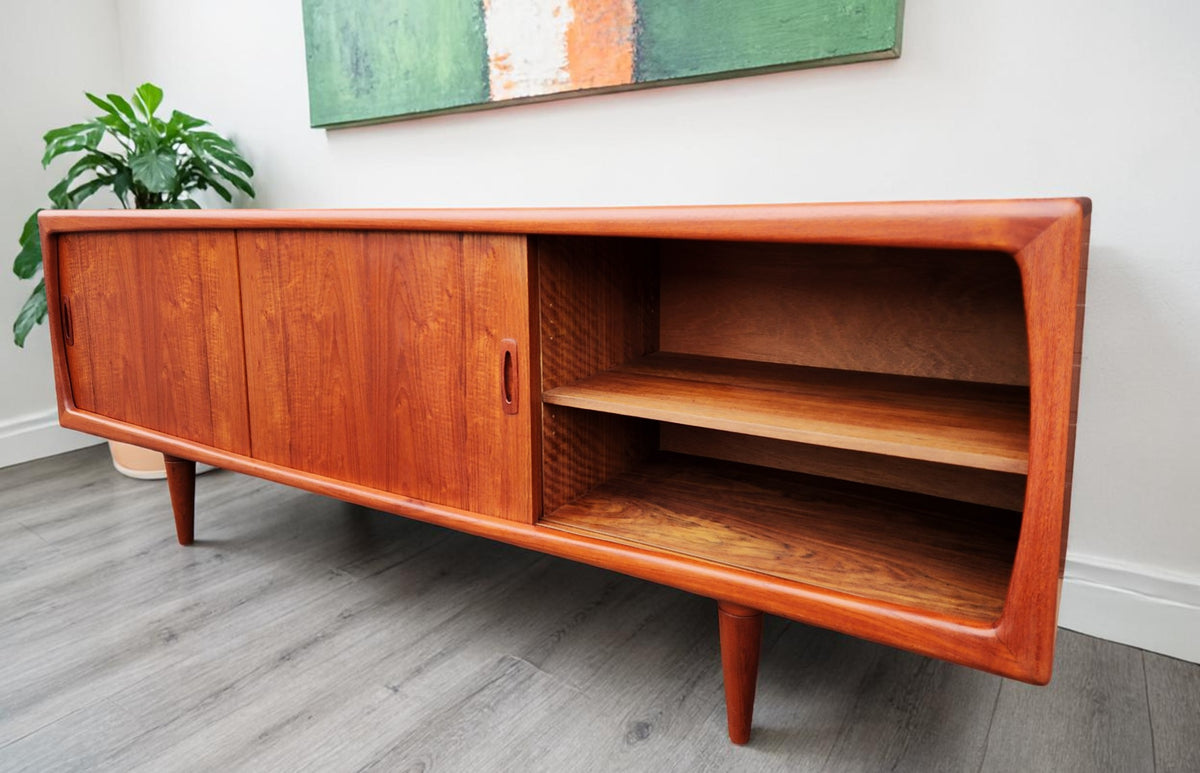 REFINISHED Danish Mid Century Modern Teak Credenza by H.P. Hansen, 86.5