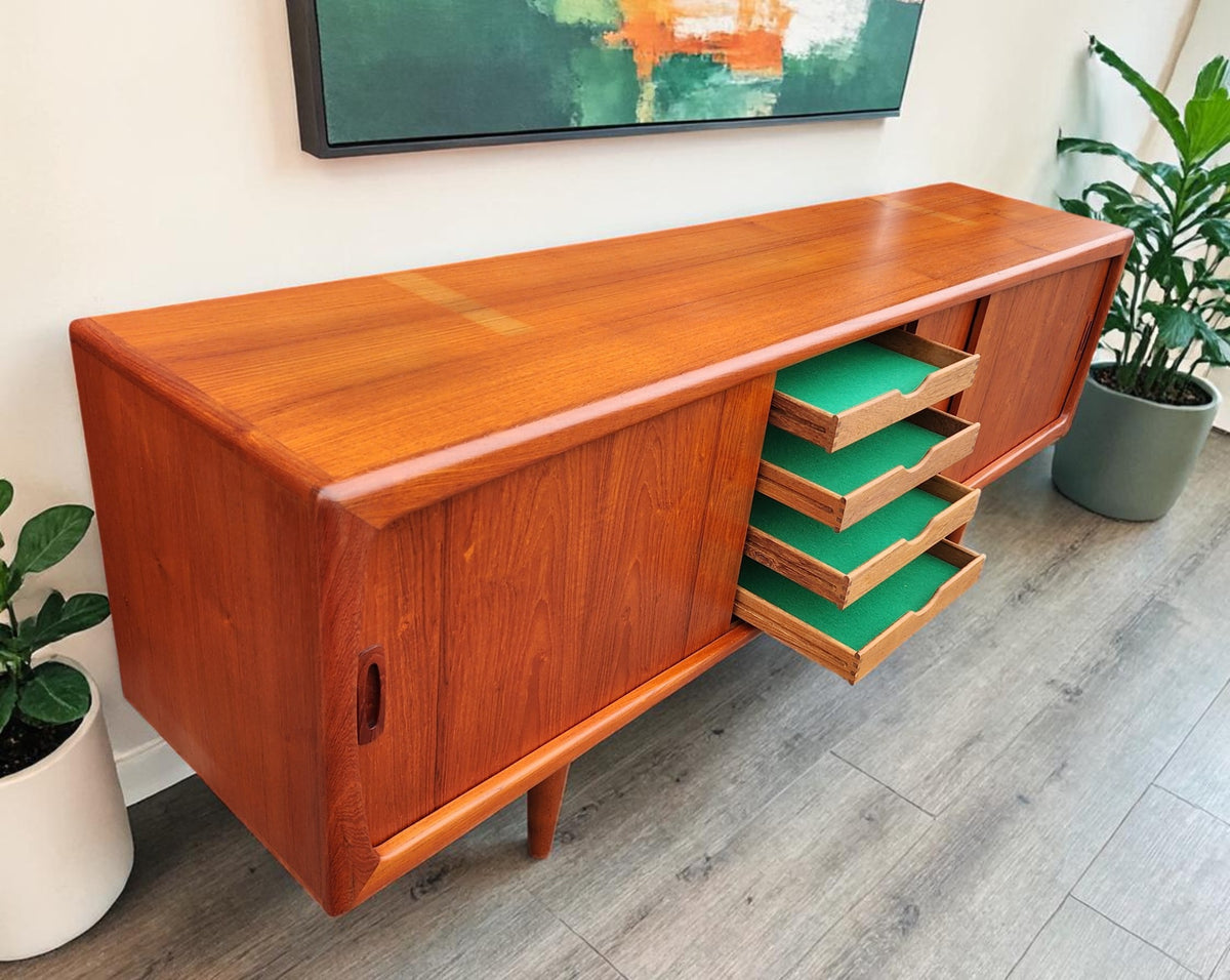 REFINISHED Danish Mid Century Modern Teak Credenza by H.P. Hansen, 86.5