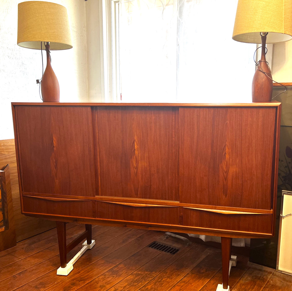 REFINISHED Danish Mid Century Modern Teak Highboard by EW Bach 65.5
