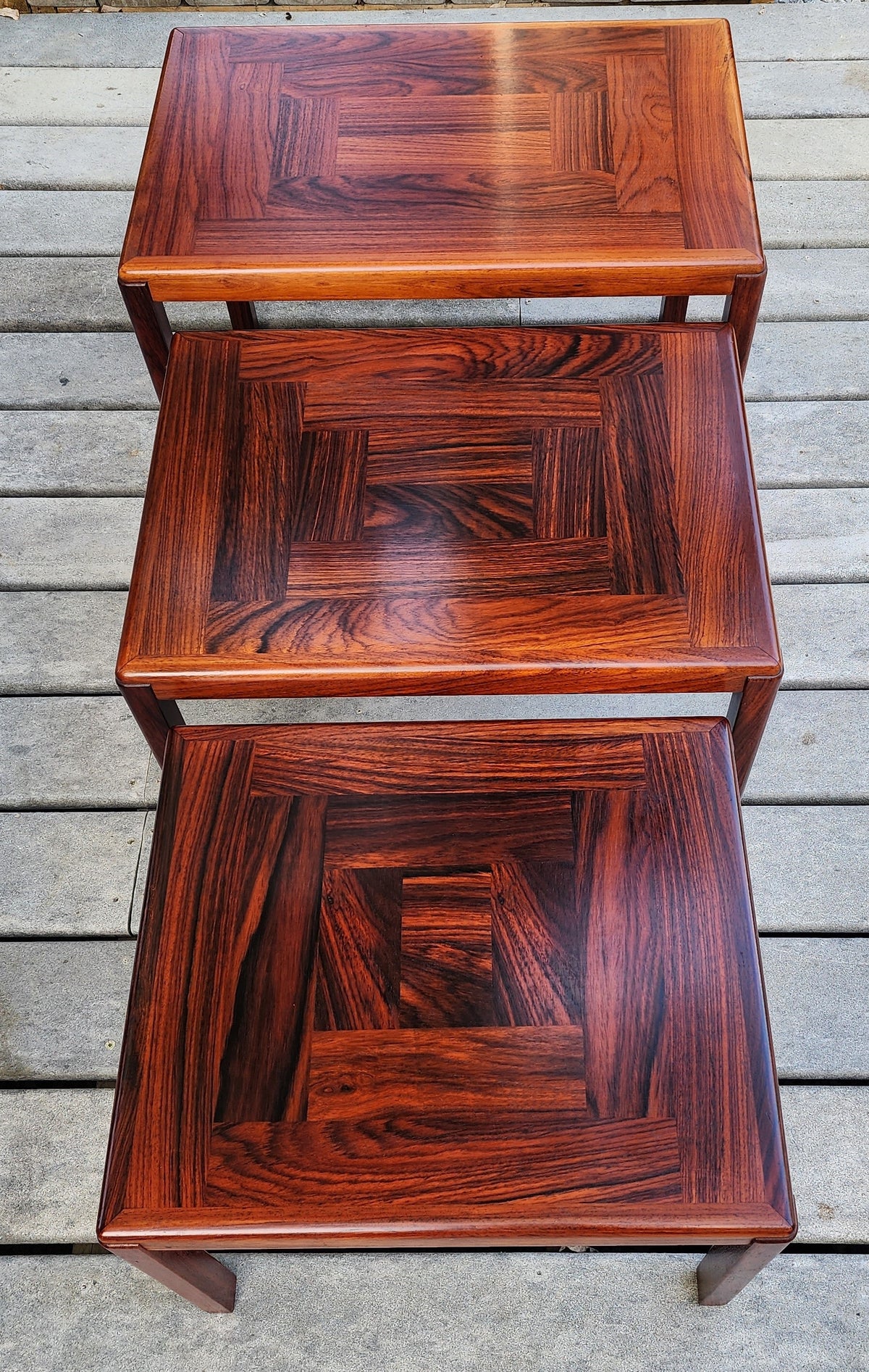 RESTORED Danish Mid Century Modern Rosewood Nesting Tables, Set of 3, model 387
