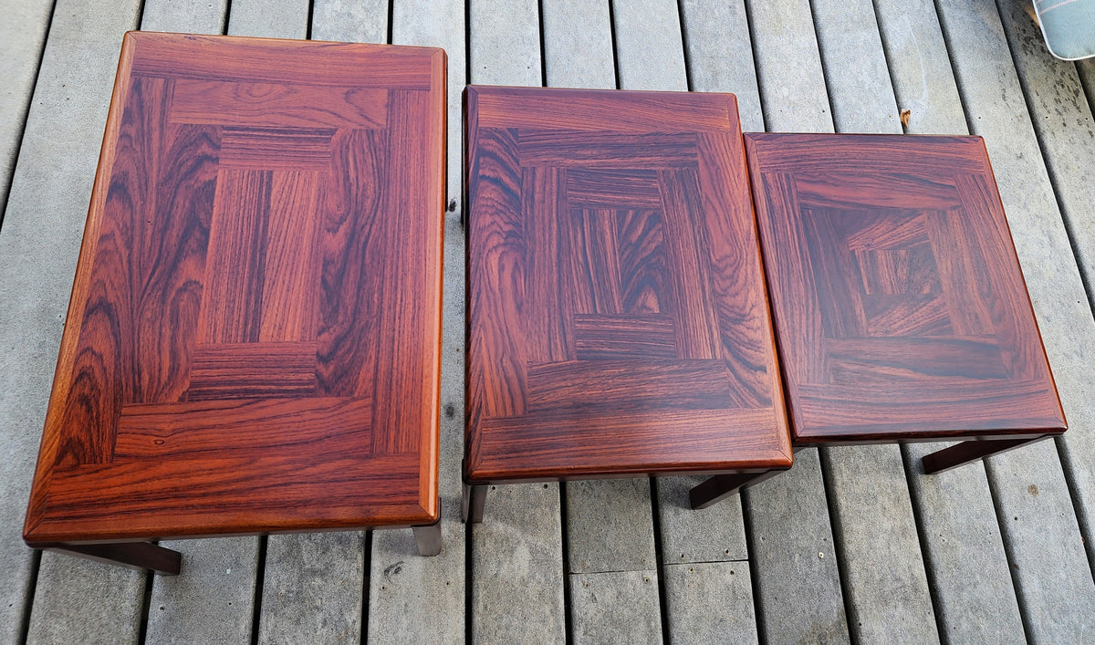 RESTORED Danish Mid Century Modern Rosewood Nesting Tables, Set of 3, model 387