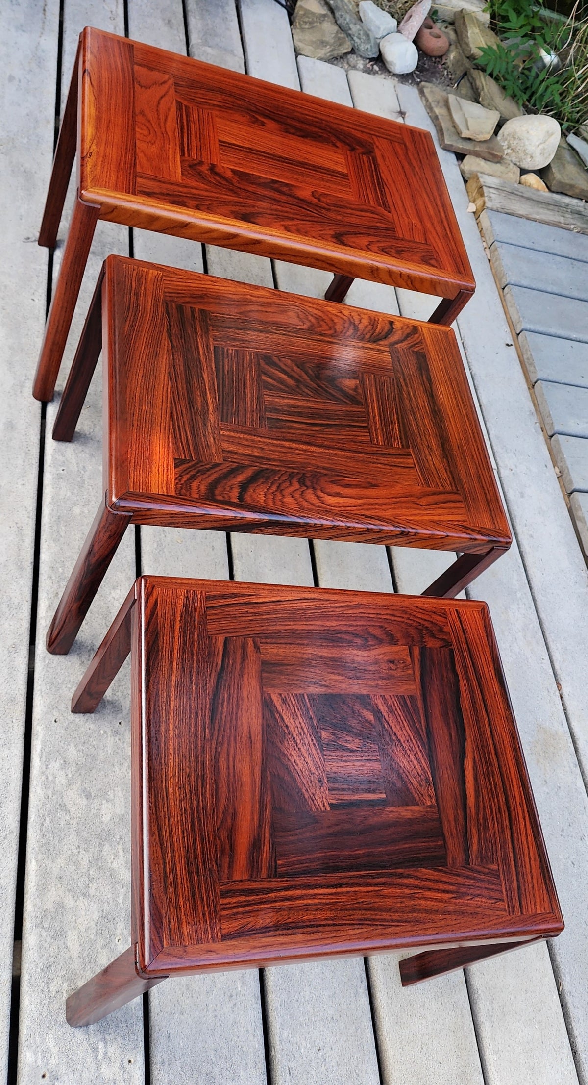 RESTORED Danish Mid Century Modern Rosewood Nesting Tables, Set of 3, model 387