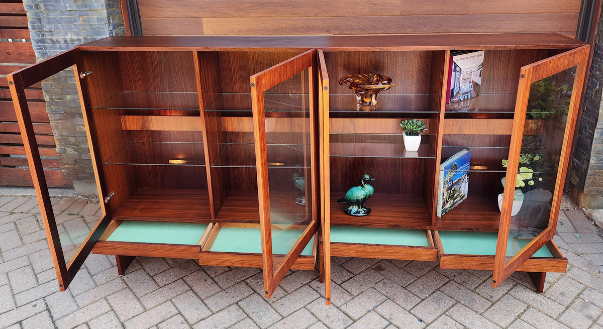 RESTORED Danish Mid Century Modern Rosewood Bookcase Display w Lighting