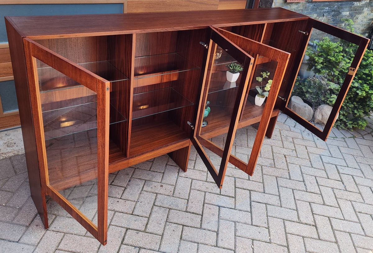 RESTORED Danish Mid Century Modern Rosewood Bookcase Display w Lighting
