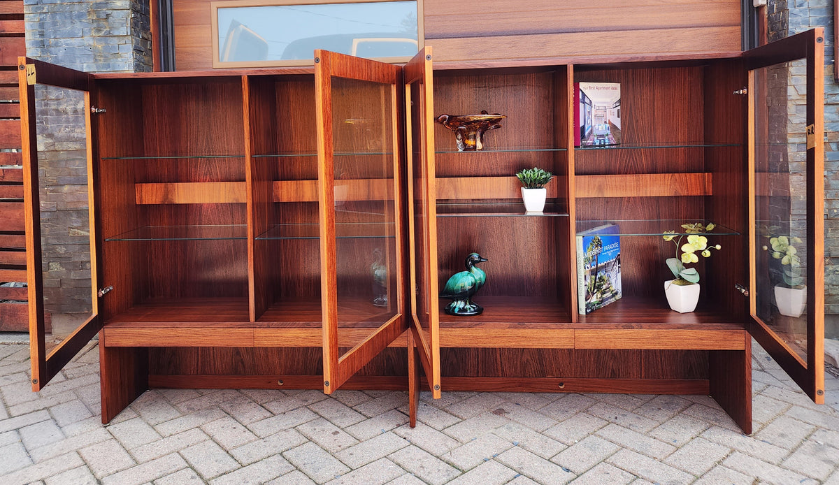 RESTORED Danish Mid Century Modern Rosewood Bookcase Display w Lighting