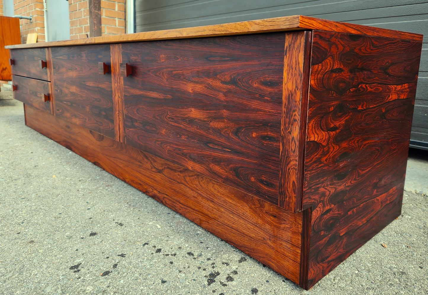 REFINISHED Danish Mid Century Modern Rosewood Console 87" wide & low