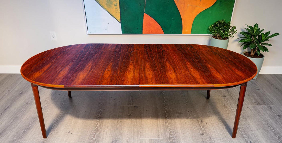 REFINISHED Danish MCM Rosewood Table Round w 2 Leaves by J.Andersen, 47