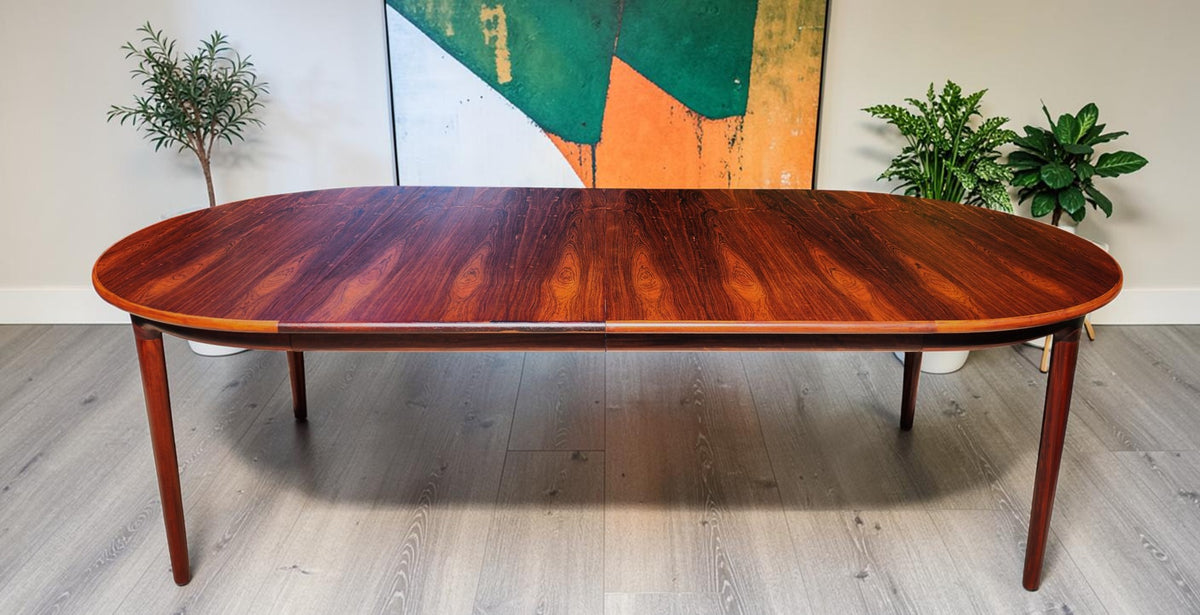 REFINISHED Danish MCM Rosewood Table Round w 2 Leaves by J.Andersen, 47