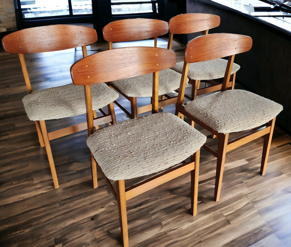 5 RESTORED Danish Mid Century Modern Teak & Beech Chairs REUPHOLSTERED