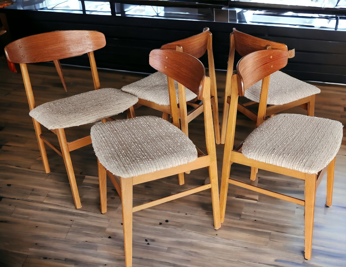 5 RESTORED Danish Mid Century Modern Teak & Beech Chairs REUPHOLSTERED