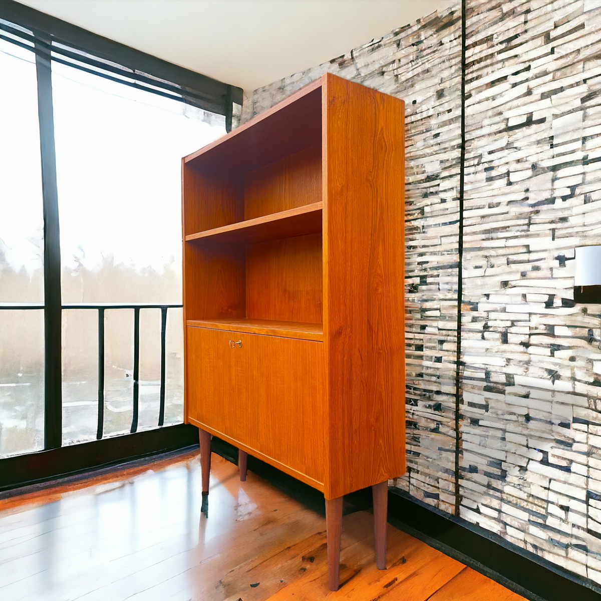 REFINISHED Danish Mid Century Modern Teak Bar Cabinet, 34.25