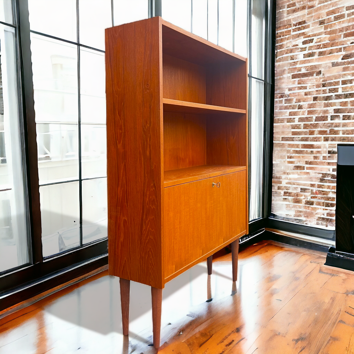REFINISHED Danish Mid Century Modern Teak Bar Cabinet, 34.25