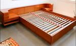 REFINISHED Danish MCM Teak Bed w Floating Nightstands Queen by Komfort 1