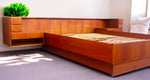 REFINISHED Danish MCM Teak Bed w Floating Nightstands Queen by Komfort 5