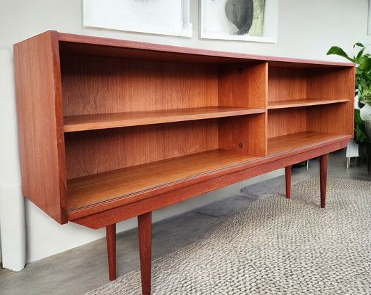 REFINISHED Danish Mid Century Modern Teak Display w Finished Back 72"