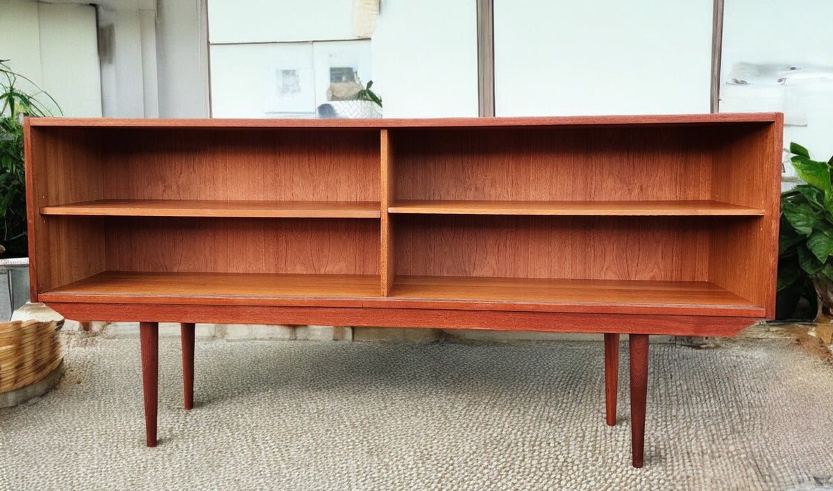 REFINISHED Danish Mid Century Modern Teak Display w Finished Back 72