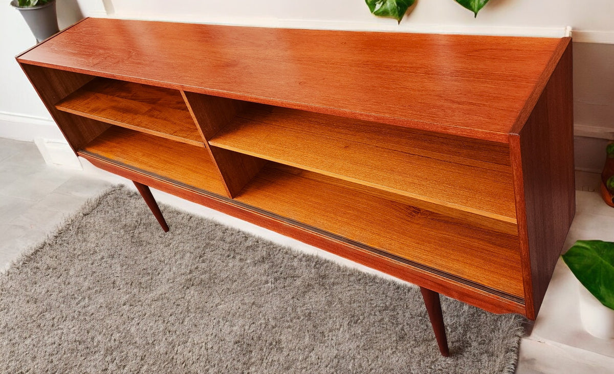 REFINISHED Danish Mid Century Modern Teak Display w Finished Back 72