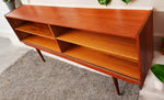 REFINISHED Danish Mid Century Modern Teak Display w Finished Back 72
