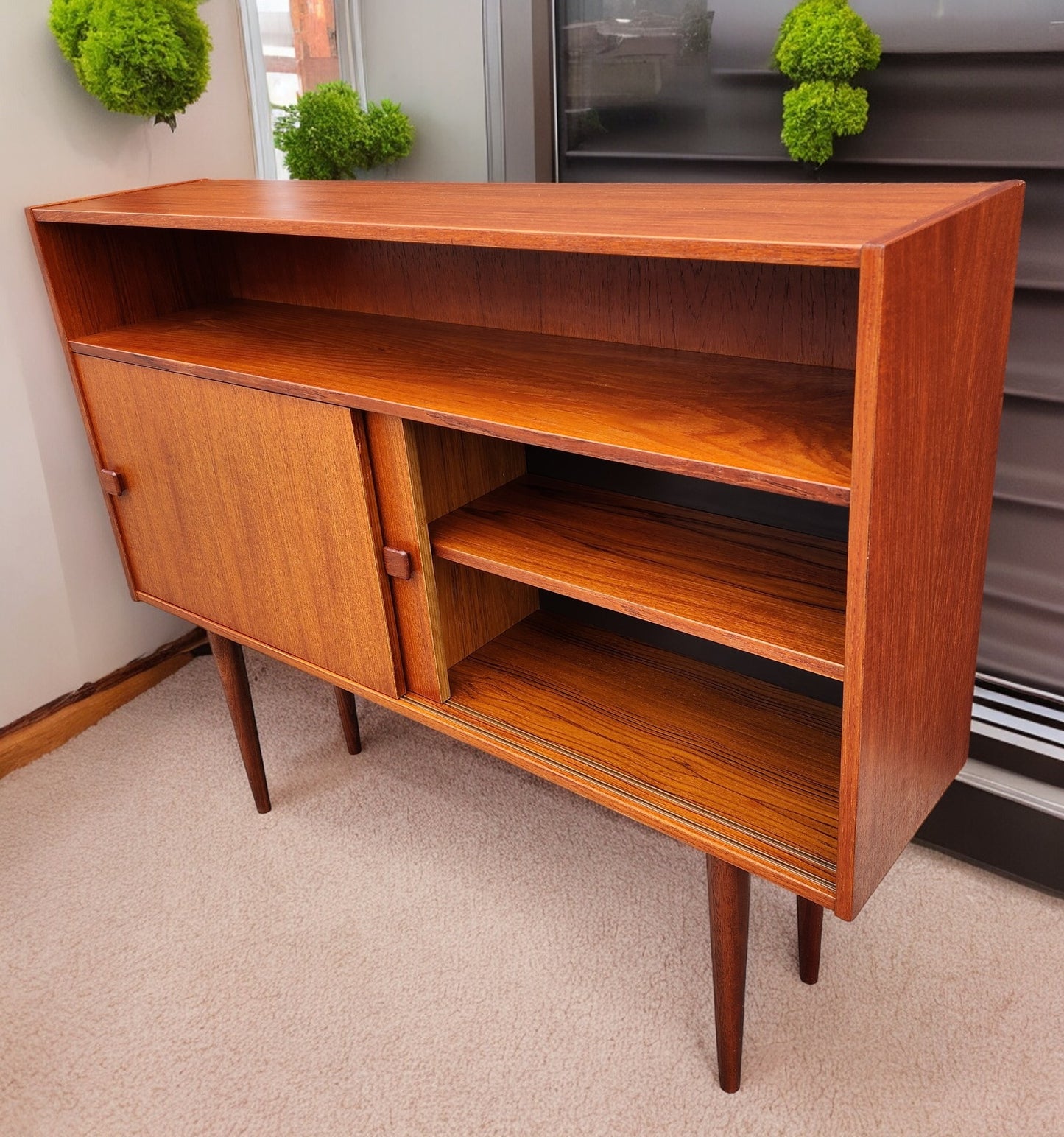 REFINISHED Danish Mid Century Modern Teak Cabinet Narrow 48" by Domino Mobler