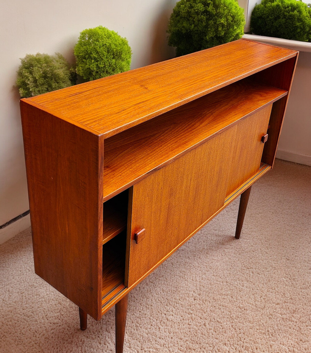 REFINISHED Danish Mid Century Modern Teak Cabinet Narrow 48