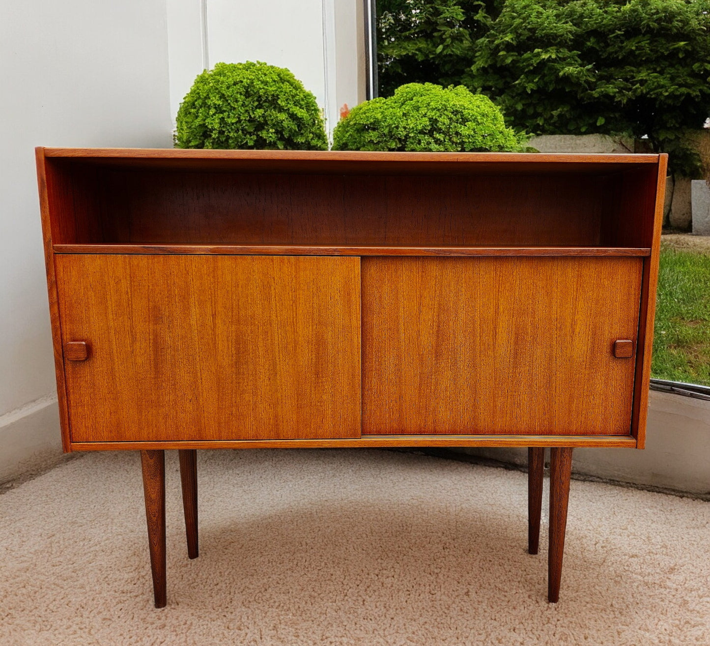 REFINISHED Danish Mid Century Modern Teak Cabinet Narrow 48" by Domino Mobler