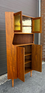 REFINISHED Danish Mid Century Modern Teak Corner Cabinet w Bar 10